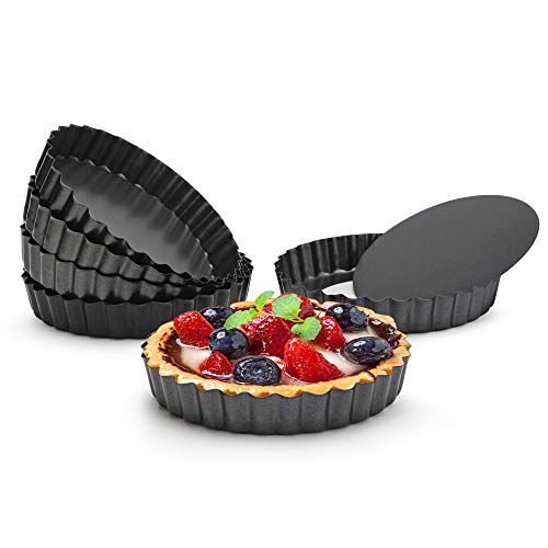 4 Inch Mini Quiche Pan Set of 6 (Black-Round-6 pack / 4 Inch)