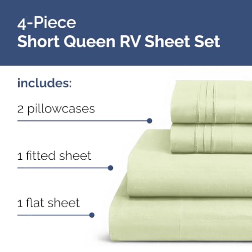 Short Queen Size 4 Piece Bed Sheet Set (16 - Light Sage Green / Short Queen)