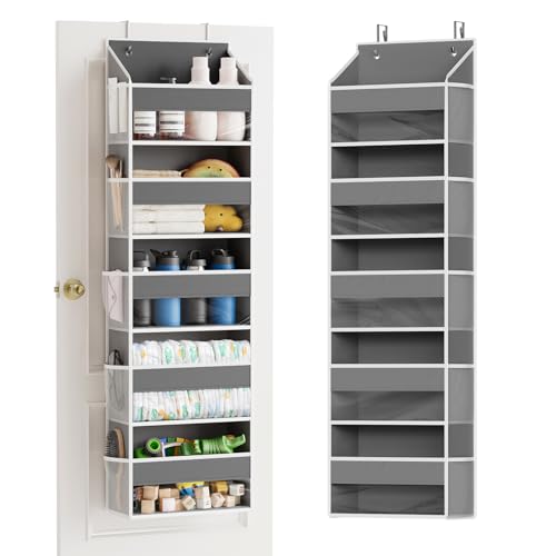 1 Pack Over The Door Organizer with 5 Large Pockets and 10 Mesh Side Pockets (1 Pack / Gray)