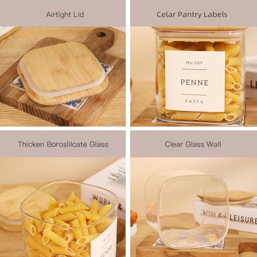 6 Pack Square Glass Pantry Storage Containers with 132 Kitchen Food Pantry Labels