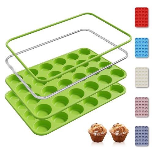 2 Pack 24 Cups Silicone Mini Muffin Pan with Metal Reinforced Frame Silicone Molds Parents Stepdad Pawpaw Who Want Nothing Everything Future Groom Bride Law Christmas Xmas Happy Birthday Gifts Ideal (2pc: 24-Cup Mini / Green)
