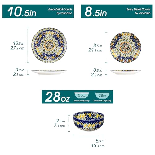 12 Pieces Dinnerware Sets (Service for 4 (12 Pcs) / Bohemian Blue)
