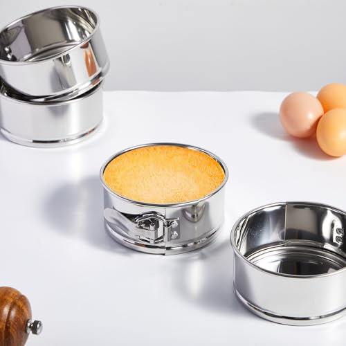 4 Pcs 4 Inch Stainless Steel Springform Pans Mini Cheesecake Pans (Light Silver / 4 Inch)