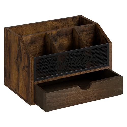 Coffee Station Organizer with Drawer for Countertop (Iron Mesh-Vintage Brown / 2 Tier)