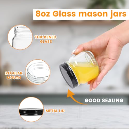 30 Pack Mason Jars 8oz with Black Lids (Black Lids-8oz)