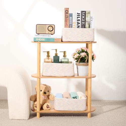 Small Storage Baskets for Organizing (3pcs-L11.5xW7.5xH4.7" / Rainbow Stitches)