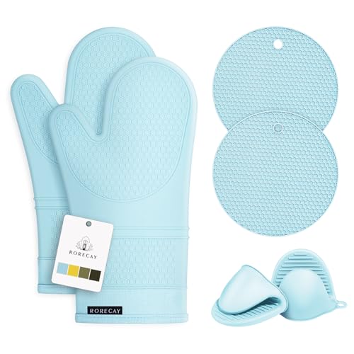 Silicone Oven Mitts and Pot Holders Sets (Sky Blue)