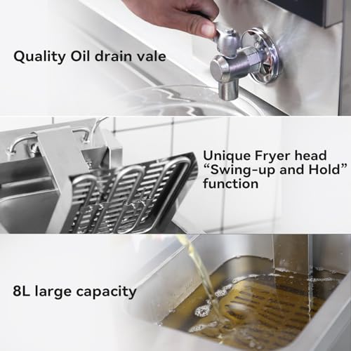 8L Countertop Electric Deep Fryer with Draining Valve (Single Tank,8L)
