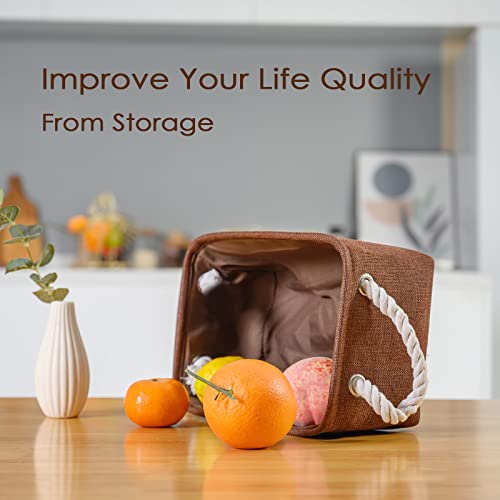Small Fabric Canvas Storage Bin with Cotton Rope Handles (Brown / Small -11.8Lx7.9Wx5.2H)