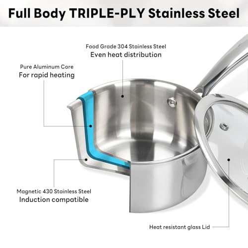 Sauce Pan with Glass Lid (1 QT / Silver)