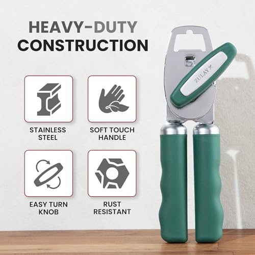 Manual Can Opener Heavy Duty Patented Stainless Steel (Pine Green / Comfy Grip)