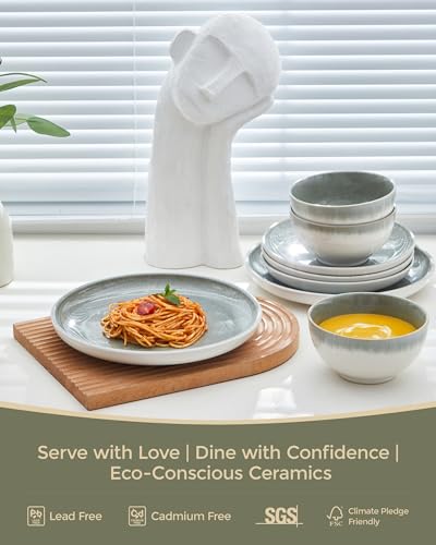 Stoneware Dinnerware Sets for 8 (Gradient Green / Set (24pcs))