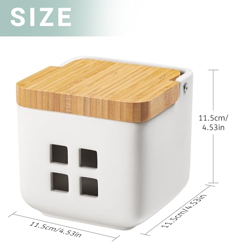 Ceramic Garlic Keeper with Bamboo Lid (White)
