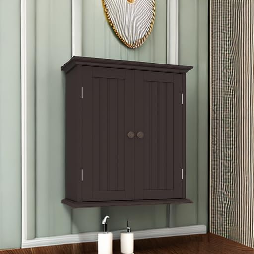 Bathroom Wall Cabinet with 2 Doors (Espresso / 8.8"D x 21.1"W x 24"H)