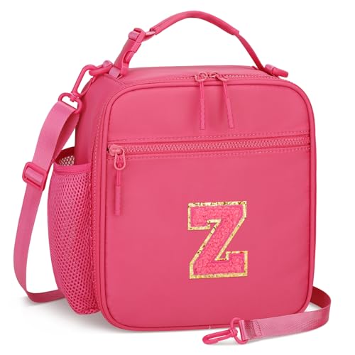 Initial Insulated Lunch Bag for Girls Kids (Rosy Red / Z)