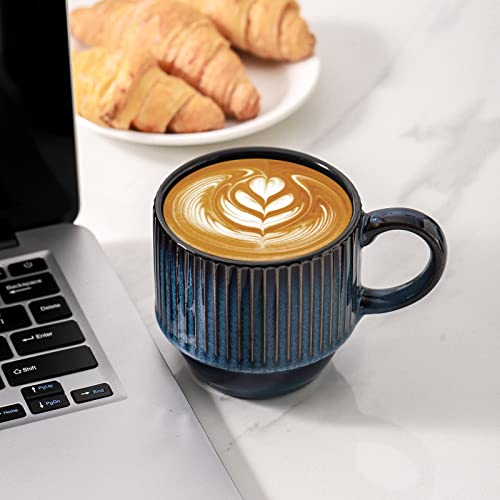 Navy Coffee Mugs Porcelain Set of 4 with Rack (Navy / 12 Ounces)