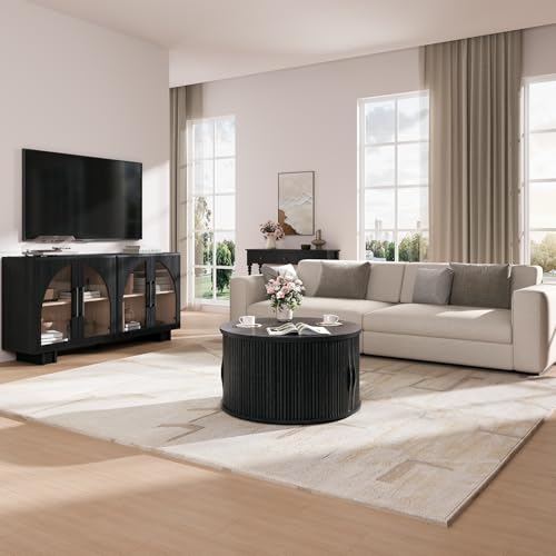 Black Lift Top Coffee Table with Storage for Living Room (Classic Black)