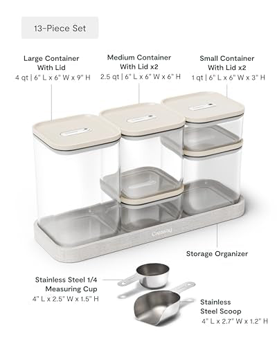 13 Piece Glass Airtight Food Storage Containers with Lids (Cream / 13-Piece Set)
