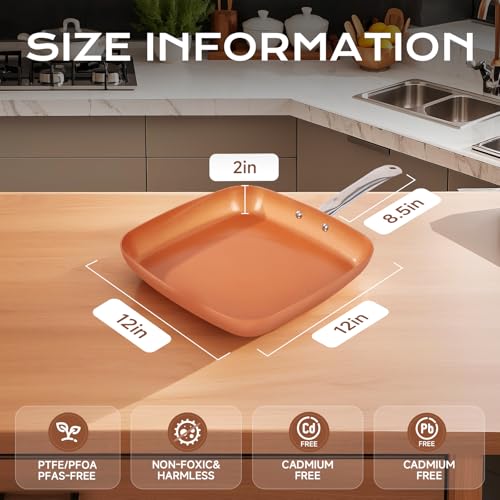 Non Stick Copper Square Frying Pan (12 Inch)