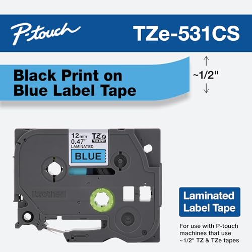 Genuine P touch (Black on Blue / 12mm (0.47”) / Pack of 1)