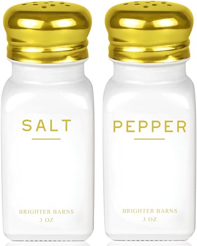 Gold Salt and Pepper Shakers Set by Brighter Barns (White/Gold)