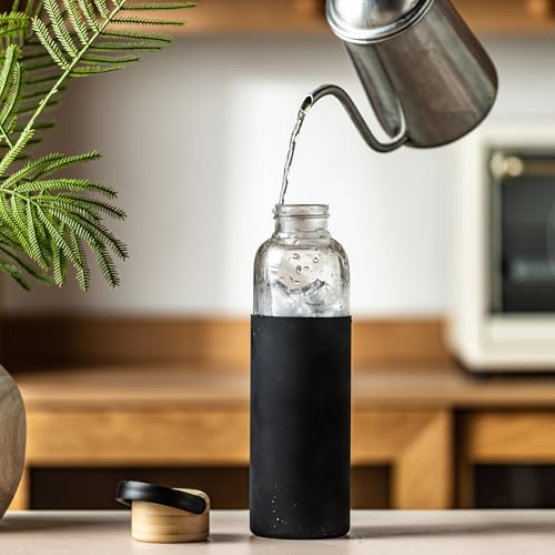 21oz Borosilicate Glass Water Bottles with Silicone Non (Pink+Black)