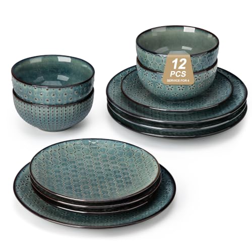12 Pieces Dinnerware Sets (Green / Service for 4 (12 Pcs))