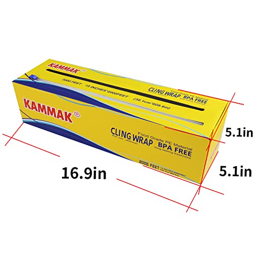 Plastic Wrap Food Cling Wrap with Slide Cutter 15 inch Restaurant Cling Film 2000 Ft Bulk Roll Refillable Food Service Cling Wrap Dispenser Quick Cut Anti