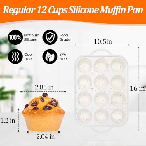 Silicone Muffin Pan for Baking with Metal Reinforced Frame (Creamy Confetti / 12-Cup Regular)