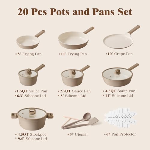 Ceramic Pots and Pans Set Nonstick (Misty Taupe / L)