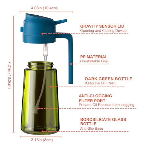 16oz 470ml Olive Oil Dispenser for Kitchen with Stickers (Light-Proof /w Stickers / Black&Blue)