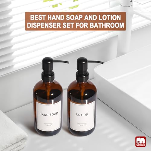 Amber Glass Soap Dispenser (Amber Bottle + Black Pump / 2 Pack)