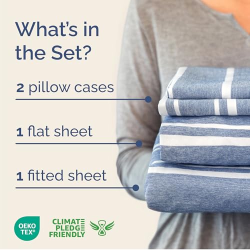 Queen Size 4 Piece Sheet Set (42 - Blue Stripes 3 / Queen)