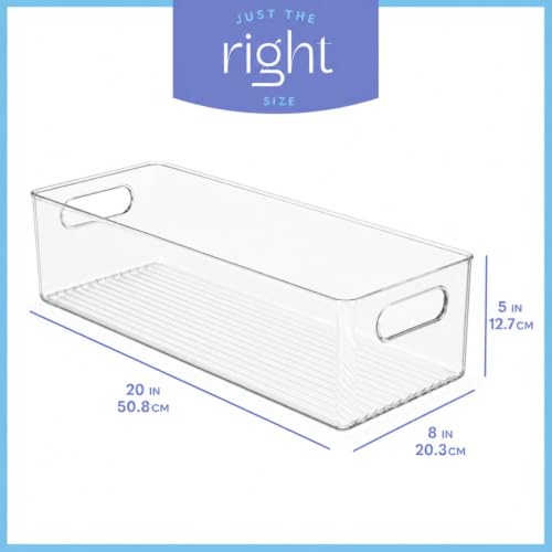 Plastic Food Storage 6 Pack Clear Container Bin with Handles for Organizing Kitchen (20x8x5)