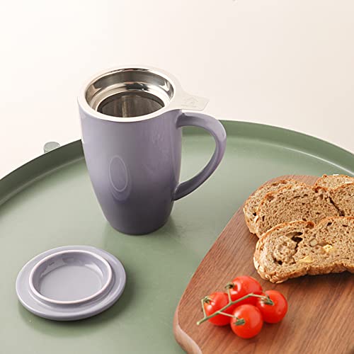 Sweejar Porcelain Tea Infuser Mug with Lid (Gradient Purple / Tea Cup(16 Fl Oz))