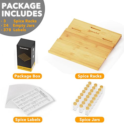 Bamboo Spice Drawer Organizer with 24 Spice Jars
