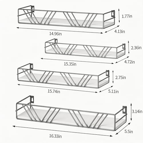 Floating Shelves for Wall Set of 4 (Grey)