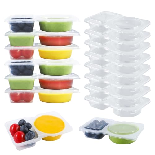 40 Pack 4.5 Oz Double Compartment Condiment Container With Lids (40 Count)