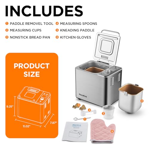 20-in-1 2LB Bread Maker Metal Bread Machine with Dual Heater-Silver (Sliver)