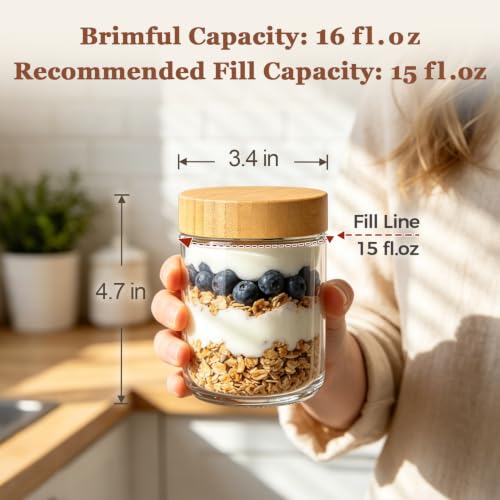 Overnight Oats Containers with Lids 16 oz (0.5 Qt x 4)