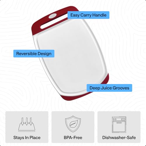 BPA Free Reversible Kitchen Cutting Board (Red/White / Large (Pack of 3))