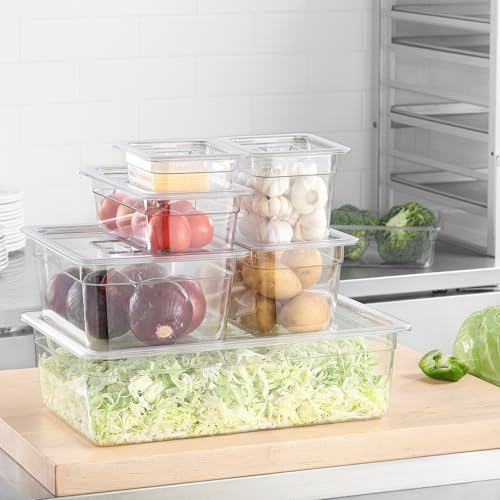 6-Pack 1/3 Size Food Pan 4 Inch Deep BPA Free Polycarbonate Food Storage Containers for Kitchen Stackable Clear Hotel Pan for Buffet Party Supplies Freezer Safe (1/3 Size / 4" Deep)