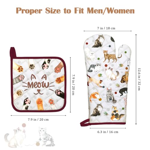Cute Cat Oven Mitts and Pot Holders Set (Cat / Oven Mitt x2 & Pot Holder x2)