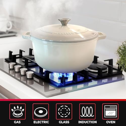 MUELLER HOME 4.5 QT Enameled Cast Iron Dutch Oven (4.5 Quart -Round / Oyster White)