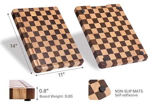 Cutting Boards for Kitchen (Wood Checkered / 16"L x 11"W)