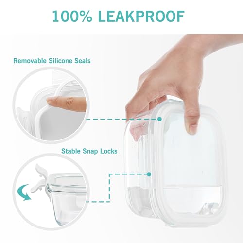 8 Pack Glass Food Storage Containers with Airtight Lids (White)
