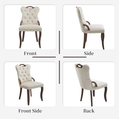 Beige Velvet Upholstered Dining Chairs Set of 4 (Warm Beige)