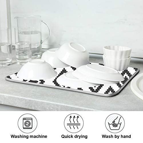 Super Absorbent Dish Drying Mat (Grey Moroccan Rhombus Plaid / 16" x 18")