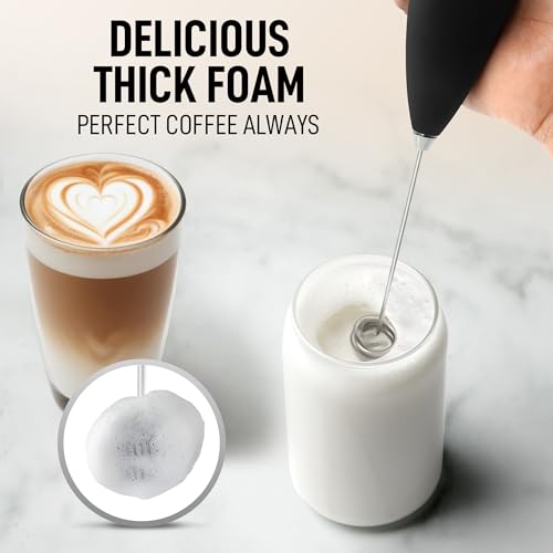 Powerful Milk Frother Wand With Duracell Batteries (Zulay Black / Double Whisk + Batteries)