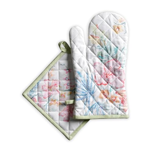 100% Cotton Oven Mitt & Pot Holder Set (102 - Paradise Island / 7.5" x 13" & 8" x 8" (Oven Mitt & Pot Holder))